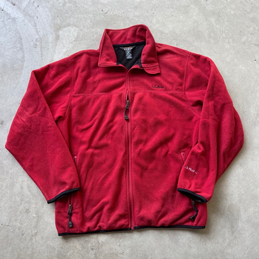 LL Bean Mens Red Polartec Full Zip Fleece Jacket Vintage Medium AFW4
